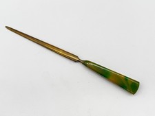 ANTIQUE CARVACRAFT STYLE GREEN MARBLED BAKELITE LETTER OPENER DESK ACCESSORY