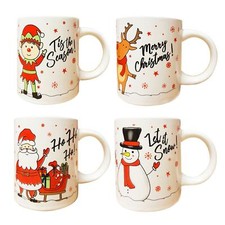 Christmas Mugs Set of 4 Festive Party Xmas Mugs Home Kitchen Tea Coffee Cups