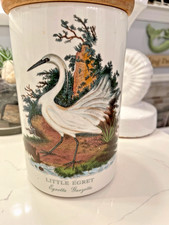 Vintage PORTMEIRION Birds of Britain Little Egret 1978 Canister 7.75" Wood Lid