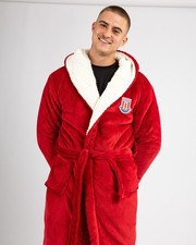 STOKE CITY Dressing Gown Mens LARGE Hooded Bath Robe Gift