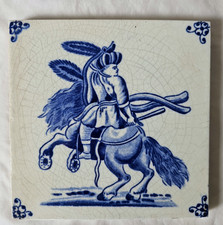 GORGEOUS MINTON HORSE MAN BLUE & WHITE ANTIQUE 6 INCH TILE