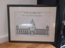 Limited Edition Reproduction Architect Drawings Belfast City Hall Framed 1/400.
