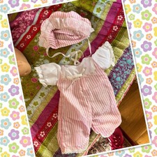Cute Vintage Cabbage Patch Kids Doll Baby Preemie Pink Romper Stripey Bonnet