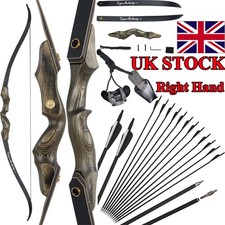 60" Archery Takedown Recurve Bow 25-50lbs Wooden Riser&Arrows for Hunting Target