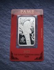 2022 PAMP Lunar Year Of The Tiger 1 oz .999 Silver Bullion Bar In Factory TEP
