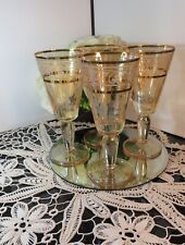 Set Of 4 Vintage Mid Century Gold Rimmed Wine Glasses.