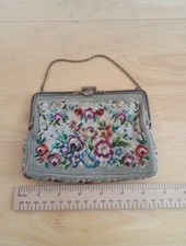 Vintage Needlepoint Embroidered Purse With Chain Small Bag