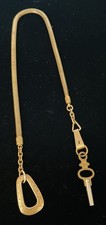 Antique Brass Button Hook Snake Albert Watch chain with No.7 Watch Key