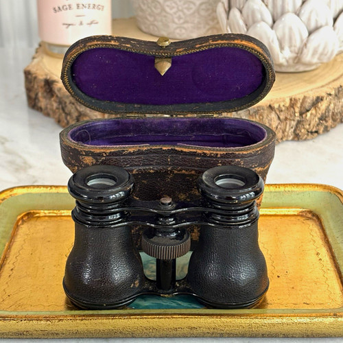 Antique black leather opera - antique,