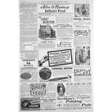 Victorian Adverts; Carpets, Ball Point Pens, Hair Elixir - Antique Print 1887