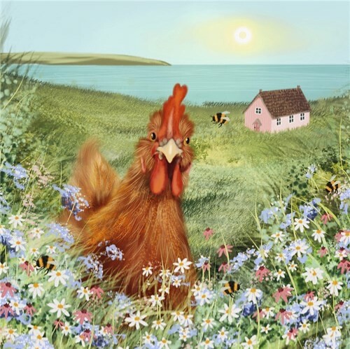 Chicken flowers art blank - in,