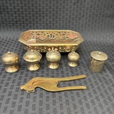 Brass Betel Nut Box 7 Pc Set With Cutter (Vintage India)