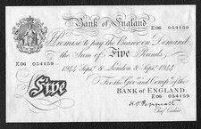 White Fiver £5 Banknote K O