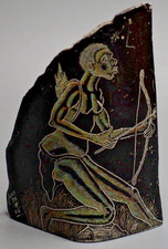 Hand-Carved Etch & Paint On Stone Zimbabwe AFRICAN Bushman Warrior Hunting Bow