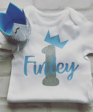 Personalised Baby Boys Cake Smash Outfit Set First 1st Birthday Baby Blue Crown 