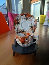 c 1921 Melba China hand painted tea duo Imari floral pattern with Stand