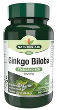 Natures Aid Ginkgo Biloba Standardised 6000MG Food Supplement 90 Tablets