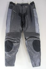 AKITO BLACK & SILVER LEATHER BIKER TROUSERS: WAIST 38 INCH/INSIDE LEG 33 INCH