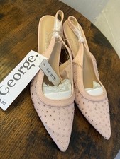 Nude Mesh Diamante Sling Back Pointed Toe Heels size 3/36