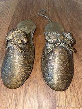 Antique Brass Match Safe. 1900s Gold Slipper Wall Match Holder. SEE PHOTOS