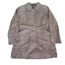 Beth Terrell brown leather suede leopard print lined jacket Uk 12ish