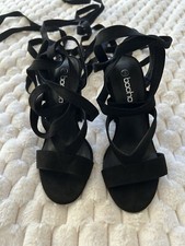 Boohoo Block Tie Up Black Heels