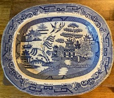 Large Victorian antique willow pattern meat platter Turnbull Stepney 39.5 x 32.5