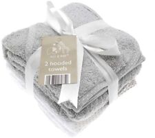 ELLI AND RAFF 2 GREY WHITE HOODED BATH TOWELS NEWBORN BABY SHOWER WRAP BOY GIRL 