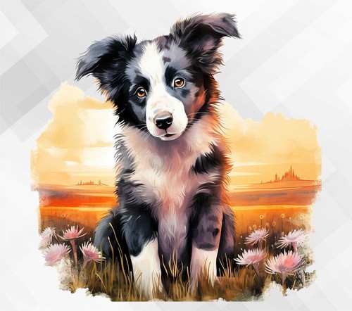 Watercolour border collie - collie, dog