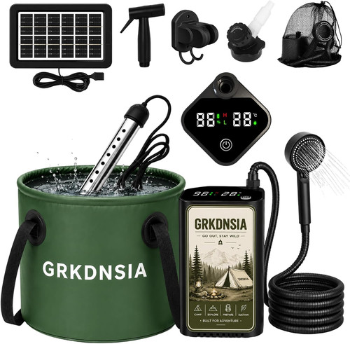 Portable shower with heater - with,