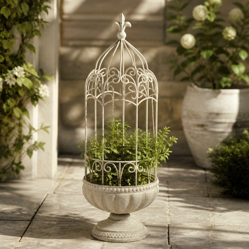 Cream plant pot table - cream,