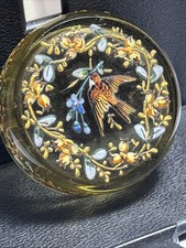 Antique French/Bohemian Glass Trinket Box Lid hand painted Moser Rare 33mm