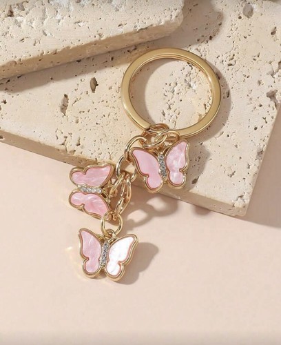 Pink butterfly keyring - pink,