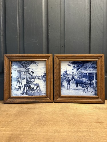 Delft blue tile oak framed - blue,