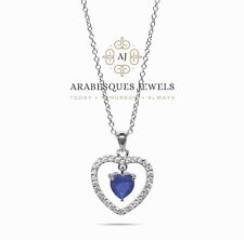 LADIES SEPTEMBER SAPPHIRE HEART BIRTHSTONE NECKLACE PENDANT. STERLING SILVER 925