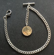 Albert pocket watch chain with George VI Brass Threepenny Bit fob, 4 sizes