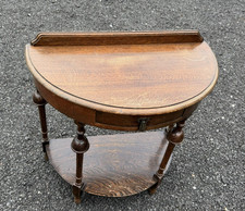 Vintage Oak Demi Lune Console / Hall Table with drawer and undertier, 1920s