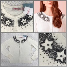 Cath Kidston Embellished Star Bead Cotton Cashmere Cardigan sz S £80 Winter Xmas