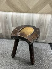 Spanish Milking Stool Table Pedestal  Stand Carved Wood Horseshoe Cowhide