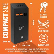 NEW 32CM WALL MOUNTED ASHTRAY OUTDOOR ASH TRAY CIGARETTE OFFICE BIN LOCKABLE