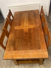 Solid French Oak Dining Set Table & x6  Dining Chairs