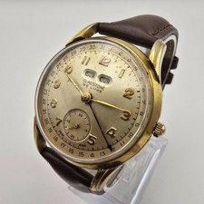 GLADSTONE DELUXE TRIPLE DATE MENS WATCH GOLD PLATED VINTAGE SWISS MANUAL WINDING