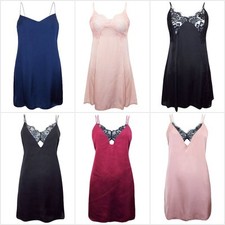 Women's Soft Satin & Lace Chemise Slip Nightdress