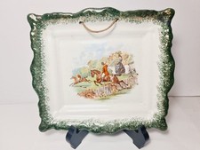 Antique Decorative Wall Mounted Ceramic Plaque with Green & Gold Edge 