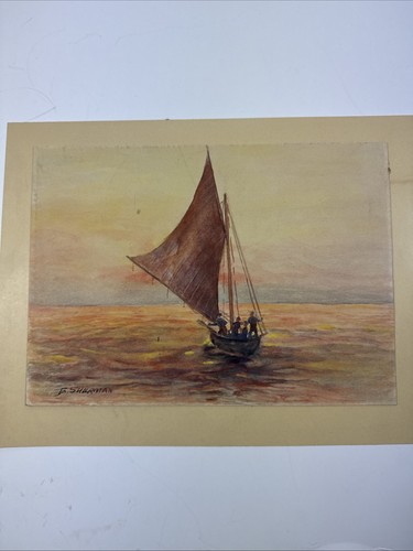 Watercolor sailboat e - sailboat, by