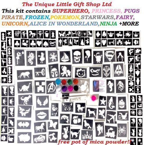Glitter tattoo kit 208 stencil - glitter,