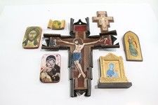Religious Items Wood Leather Plastic Inc Miniature Triptich Icons Crucifix