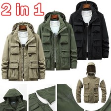 Waterproof Tactical Soft Shell Mens Jacket Coat Multi Pocket Vest Hking Fishing