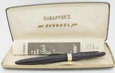 Sheaffer Admiral Snorkel Black & Gold Fountain Pen In Box - 14kt Fine Nib - 1952