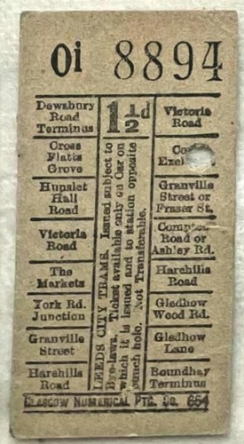 Leeds city trams ticket d - city, 1½d